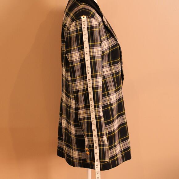 VTG Women's Pure Wool Hunter Green Plaid Blazer, Lined w/ Gold Buttons sz 6 - Picture 4 of 9